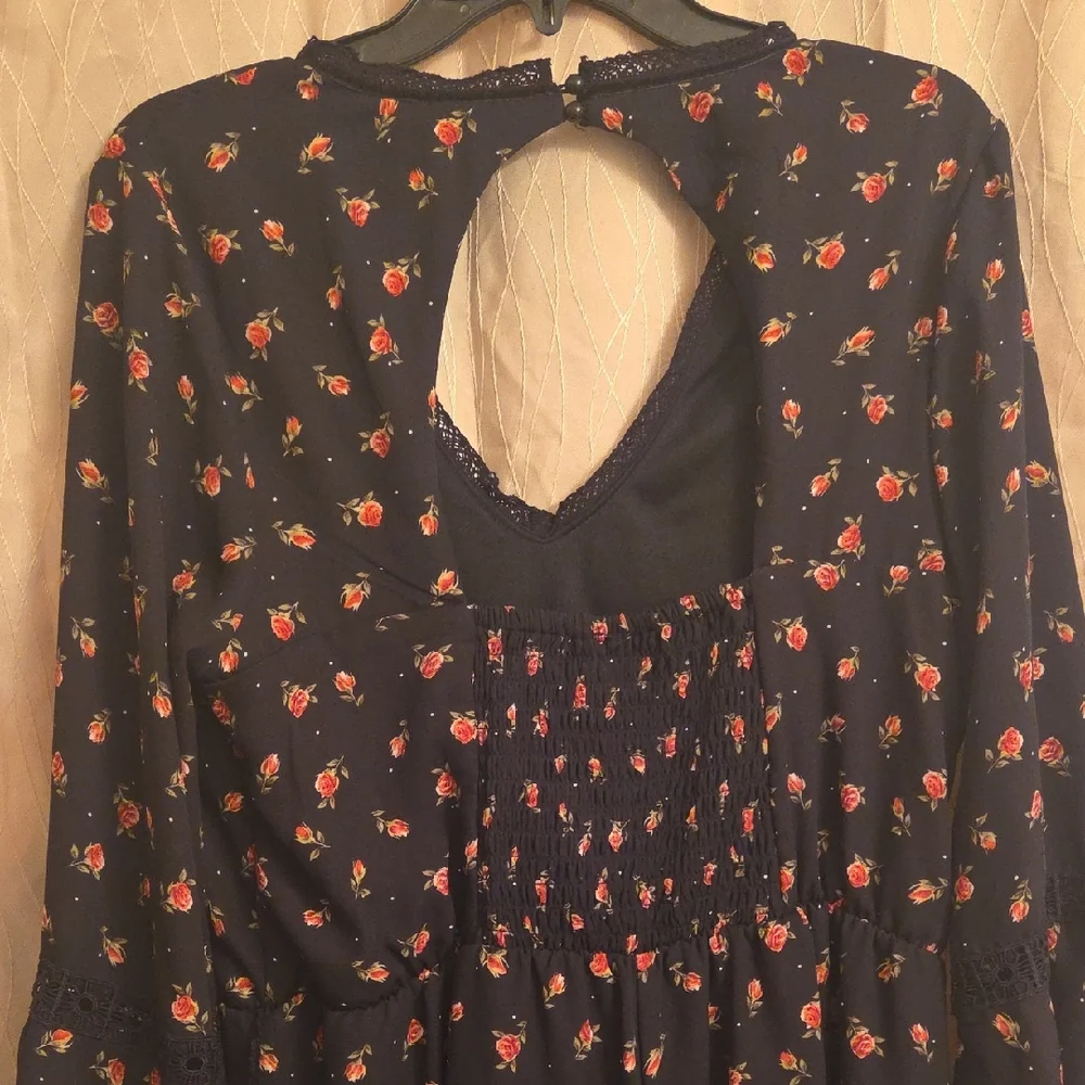 Disney Princess Black Floral Romper with‎ Red and Pink Accents